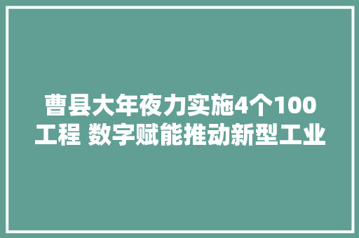 曹县大年夜力实施4个100工程 数字赋能推动新型工业化高质量成长