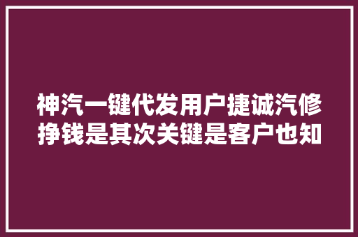 神汽一键代发用户捷诚汽修挣钱是其次关键是客户也知足了