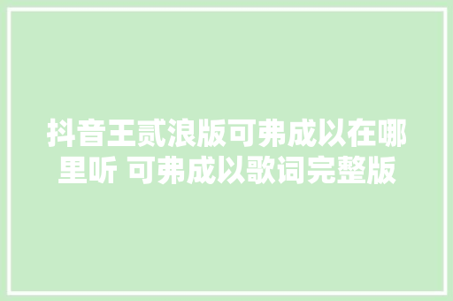 抖音王贰浪版可弗成以在哪里听 可弗成以歌词完整版全文