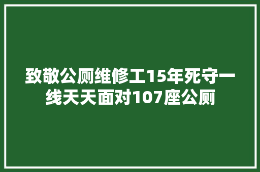 致敬公厕维修工15年死守一线天天面对107座公厕