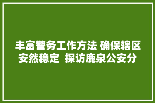 丰富警务工作方法 确保辖区安然稳定  探访鹿泉公安分局铜冶派出所奥特莱斯警务室立异工作为平易近做事