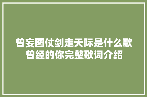 曾妄图仗剑走天际是什么歌曾经的你完整歌词介绍