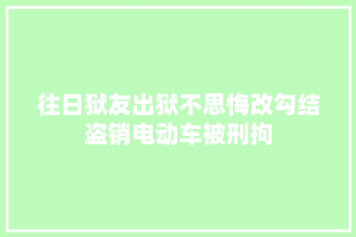 往日狱友出狱不思悔改勾结盗销电动车被刑拘