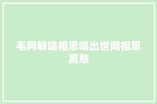 毛阿敏唱相思唱出世间相思离愁