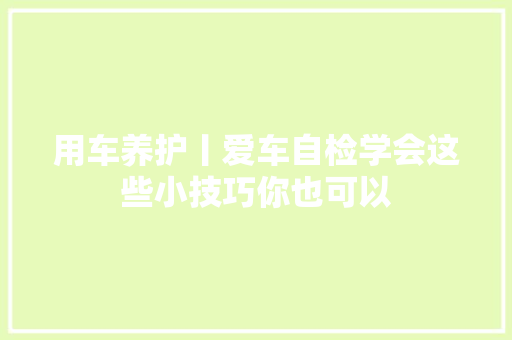 用车养护丨爱车自检学会这些小技巧你也可以