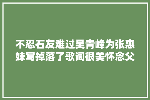 不忍石友难过吴青峰为张惠妹写掉落了歌词很美怀念父亲