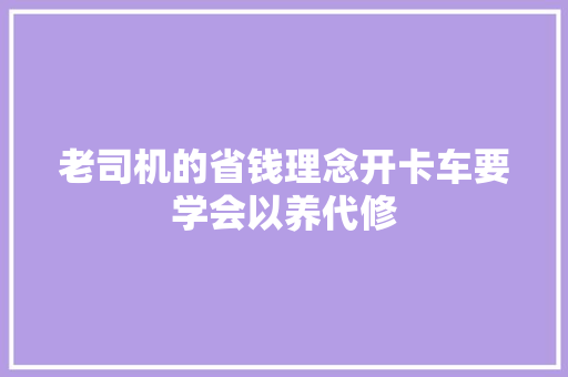 老司机的省钱理念开卡车要学会以养代修