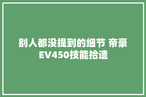 别人都没提到的细节 帝豪EV450技能拾遗