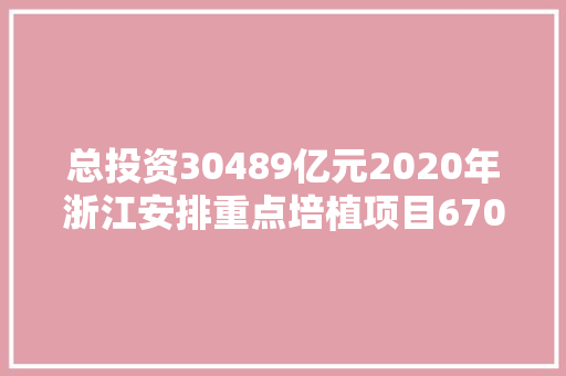 总投资30489亿元2020年浙江安排重点培植项目670个