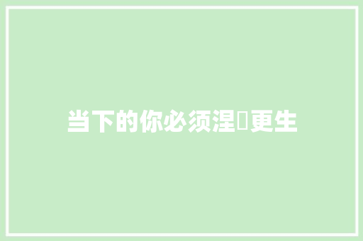 当下的你必须涅槃更生