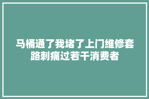 马桶通了我堵了上门维修套路刺痛过若干消费者