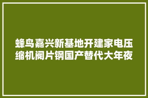 蜂鸟嘉兴新基地开建家电压缩机阀片钢国产替代大年夜幕拉开