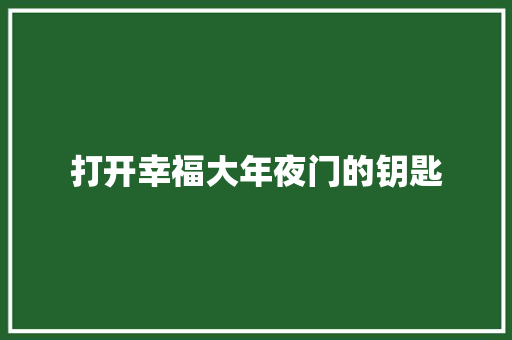 打开幸福大年夜门的钥匙