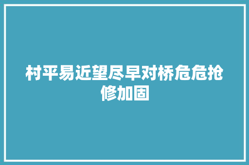 村平易近望尽早对桥危危抢修加固