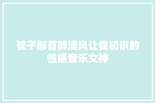 弦子那首醉清风让我初识的性感音乐女神