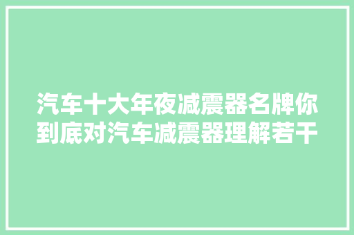 汽车十大年夜减震器名牌你到底对汽车减震器理解若干