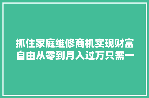 抓住家庭维修商机实现财富自由从零到月入过万只需一步