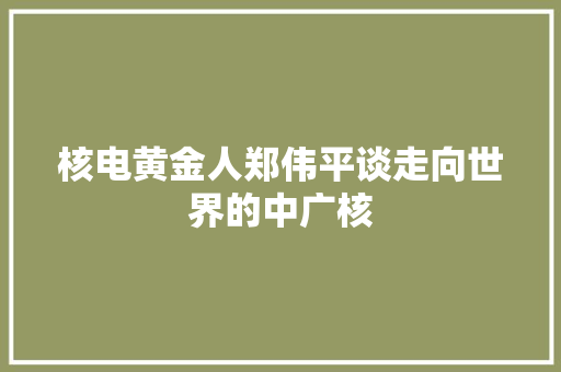 核电黄金人郑伟平谈走向世界的中广核