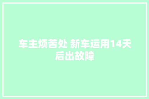 车主烦苦处 新车运用14天后出故障
