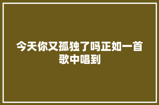 今天你又孤独了吗正如一首歌中唱到