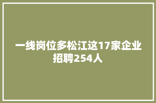 一线岗位多松江这17家企业招聘254人