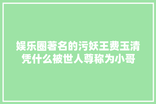 娱乐圈著名的污妖王费玉清凭什么被世人尊称为小哥