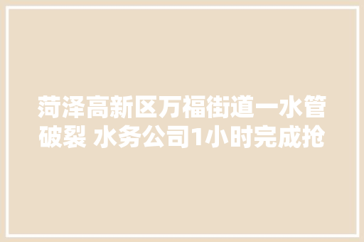 菏泽高新区万福街道一水管破裂 水务公司1小时完成抢修