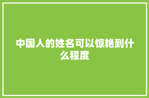中国人的姓名可以惊艳到什么程度