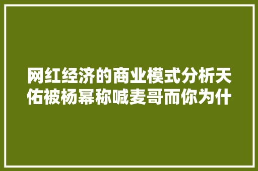 网红经济的商业模式分析天佑被杨幂称喊麦哥而你为什么弗成