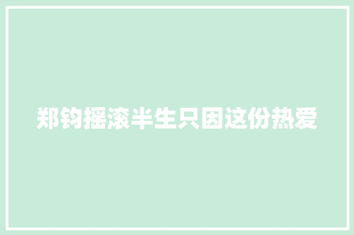 郑钧摇滚半生只因这份热爱