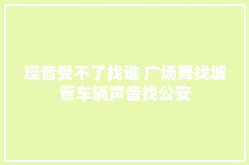 噪音受不了找谁 广场舞找城管车辆声音找公安