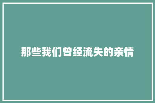 那些我们曾经流失的亲情