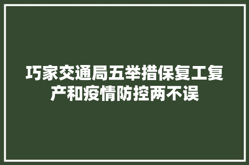 巧家交通局五举措保复工复产和疫情防控两不误