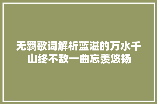无羁歌词解析蓝湛的万水千山终不敌一曲忘羡悠扬