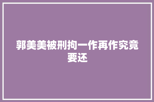 郭美美被刑拘一作再作究竟要还