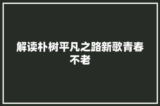 解读朴树平凡之路新歌青春不老