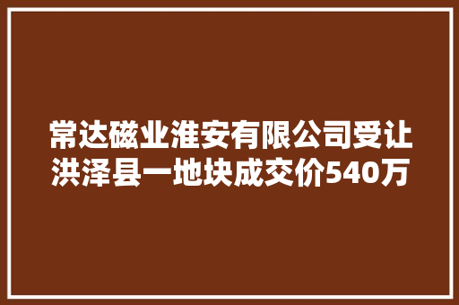 常达磁业淮安有限公司受让洪泽县一地块成交价540万元