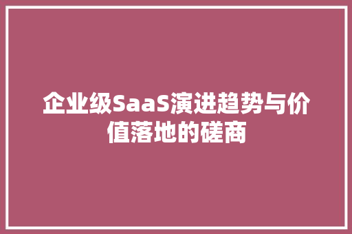 企业级SaaS演进趋势与价值落地的磋商