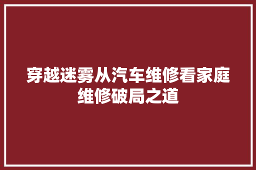 穿越迷雾从汽车维修看家庭维修破局之道