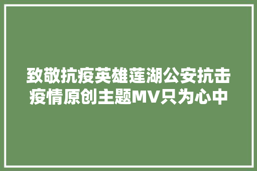 致敬抗疫英雄莲湖公安抗击疫情原创主题MV只为心中的庶平易近燃情钜献