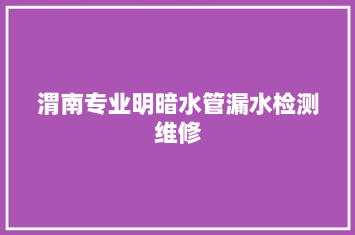 渭南专业明暗水管漏水检测维修