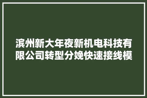 滨州新大年夜新机电科技有限公司转型分娩快速接线模块发卖收入翻三番