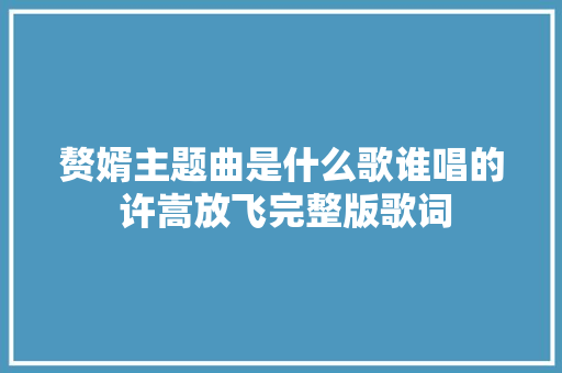 赘婿主题曲是什么歌谁唱的 许嵩放飞完整版歌词