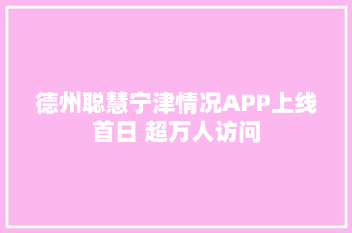 德州聪慧宁津情况APP上线首日 超万人访问