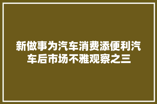 新做事为汽车消费添便利汽车后市场不雅观察之三