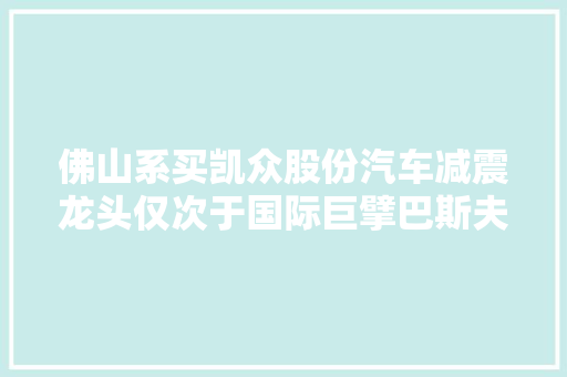 佛山系买凯众股份汽车减震龙头仅次于国际巨擘巴斯夫