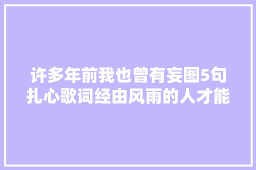 许多年前我也曾有妄图5句扎心歌词经由风雨的人才能懂