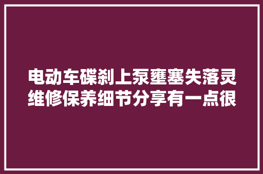 电动车碟刹上泵壅塞失落灵维修保养细节分享有一点很重要