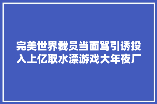 完美世界裁员当面骂引诱投入上亿取水漂游戏大年夜厂热血凉了