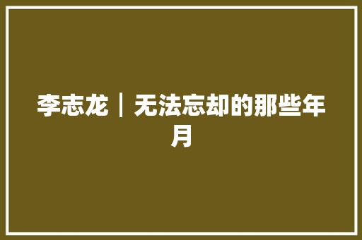 李志龙┃无法忘却的那些年月